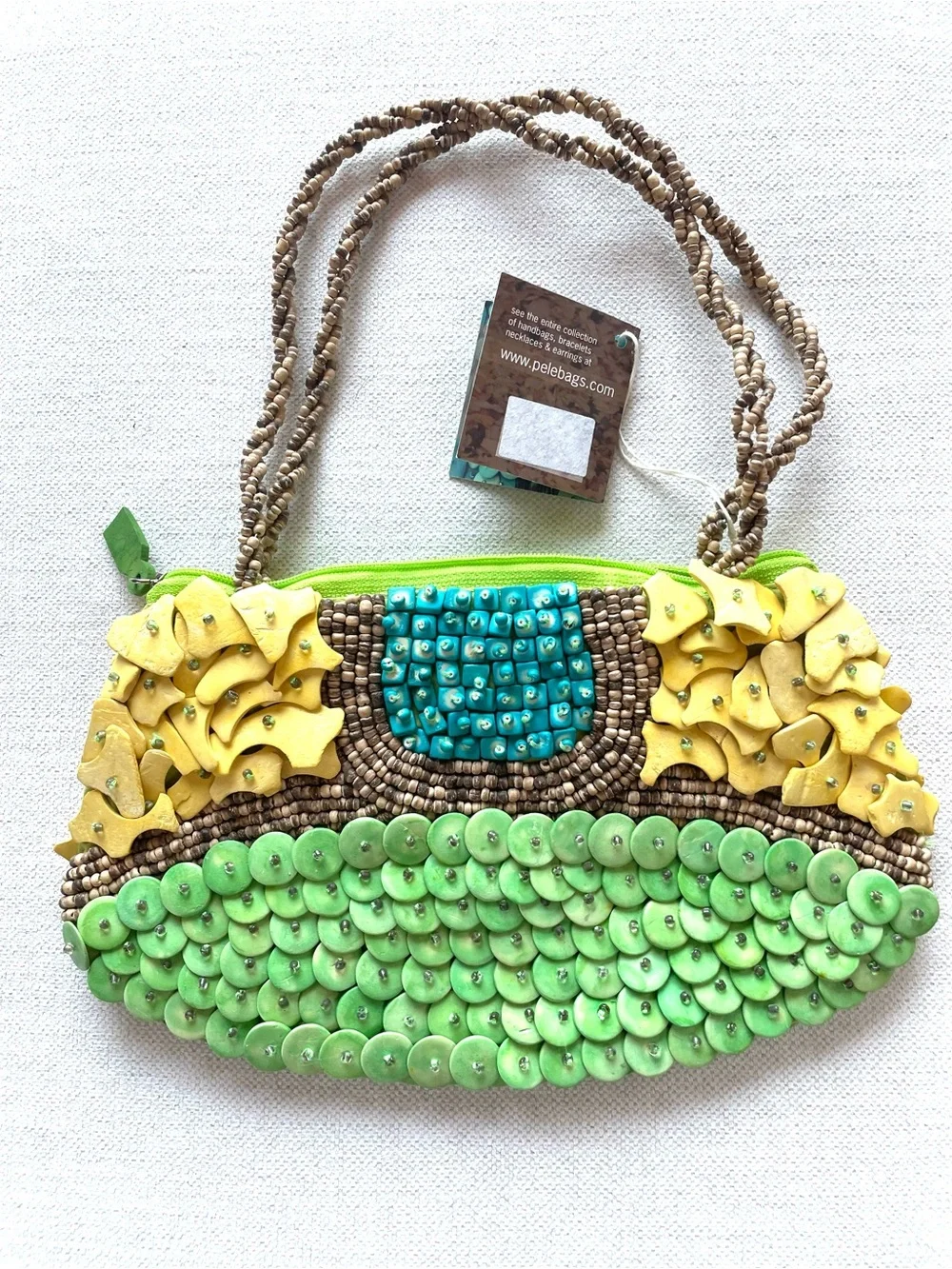 NWT Pele Beaded Green & Yellow Statement Shoulder Bag